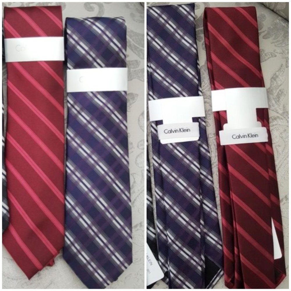 2x NEW Calvin Klein Purple Red check Stripe Tie